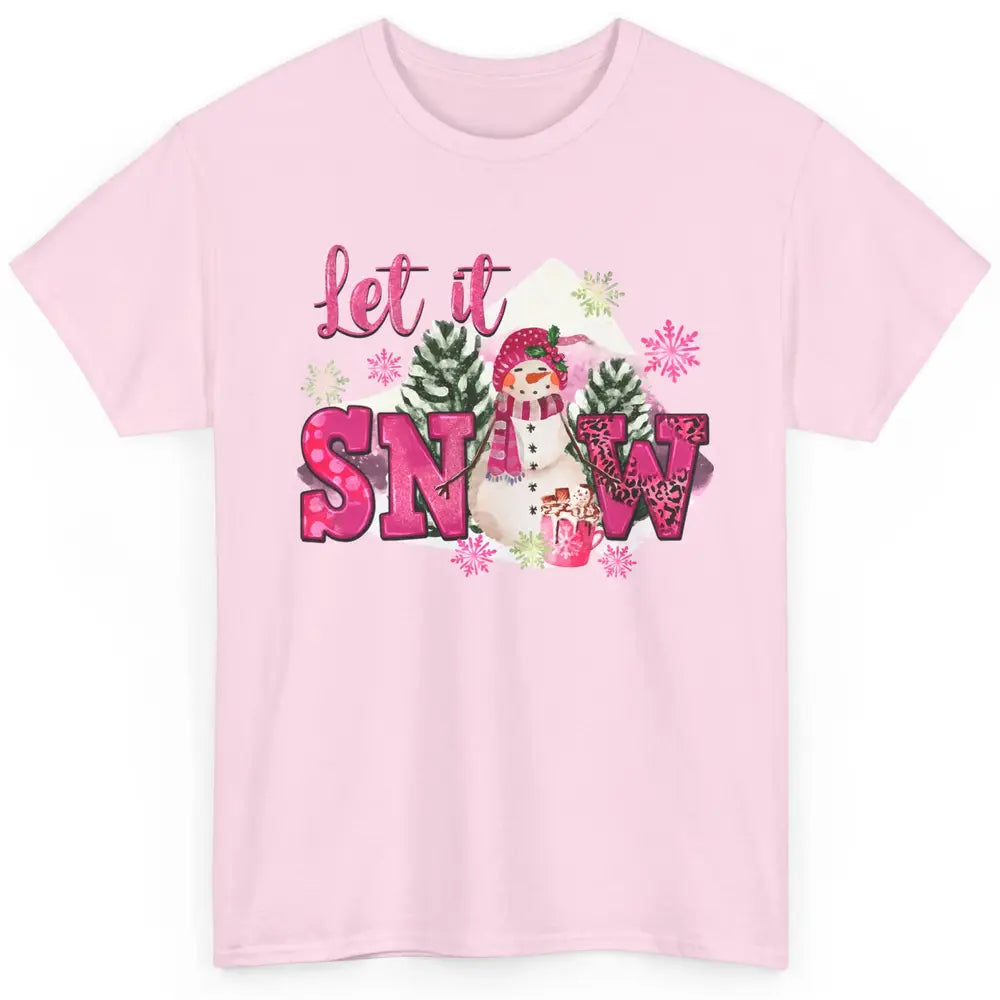 Retro Pink Christmas Snowman Let It Snow Winter Cozy Season Classic Unisex T-Shirt