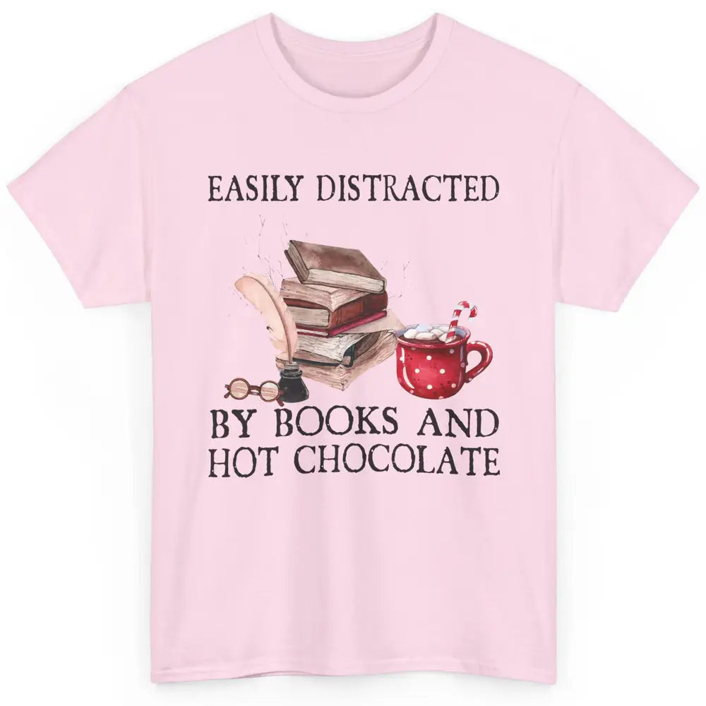 Retro Easily Distracted By Books And Hot Chocolate Christmas Classic Unisex T-Shirt