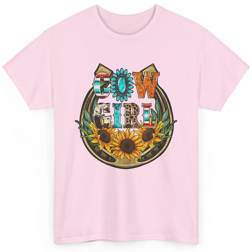 Western Country Sunflowers Retro Cowhide Serape Horseshoe Classic Unisex T-Shirt