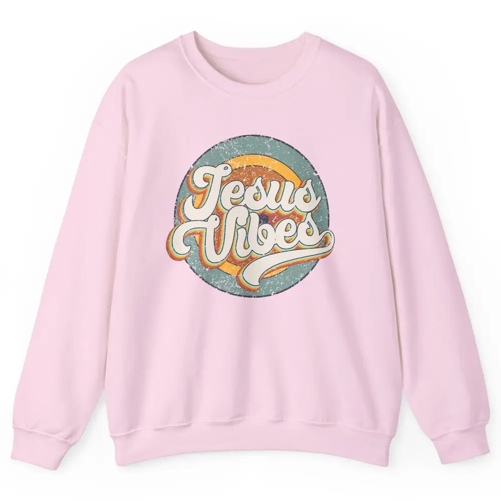 Retro Rainbow Jesus Vibes Bible Verse Christian Religious Unisex Crewneck Sweatshirt