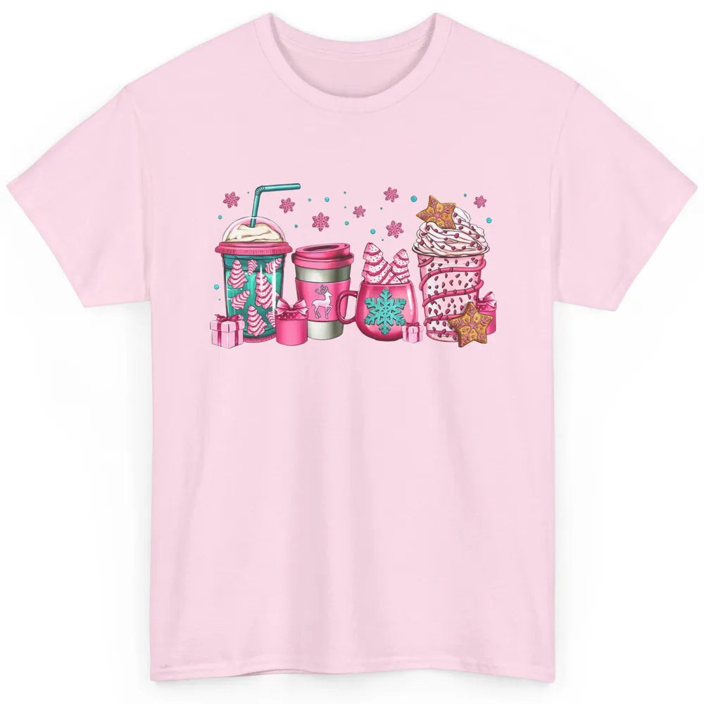 Pink Christmas Coffee Christmas Tree Cake Christmas Lovers Classic Unisex T-Shirt