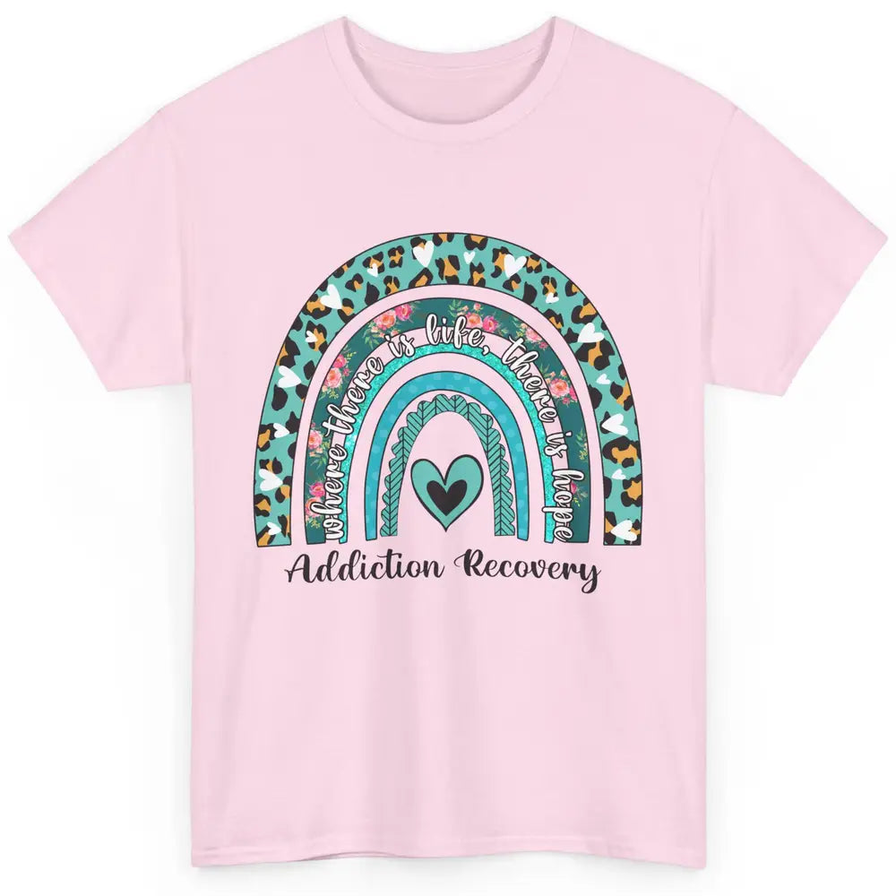 Addiction Recovery Awareness Rainbow Ribbon Blue Leopard Classic Unisex T-Shirt