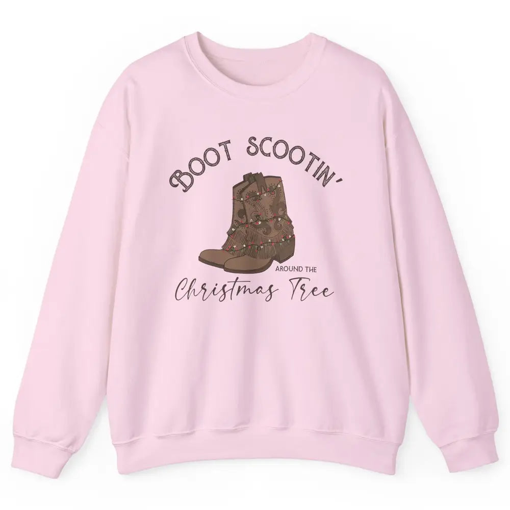 Retro Cowboy Boots Scootin' Around Christmas Tree Western Unisex Crewneck Sweatshirt