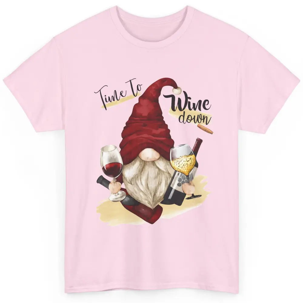 Christmas Gnome Wine It's Time to Wine Down Winter Holiday Classic Unisex T-Shirt