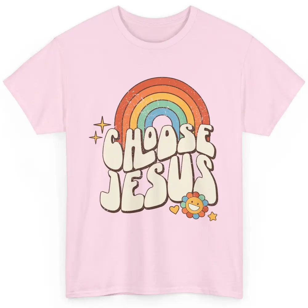 Retro Rainbow Groovy Choose Jesus Christian Religious Classic Unisex T-Shirt