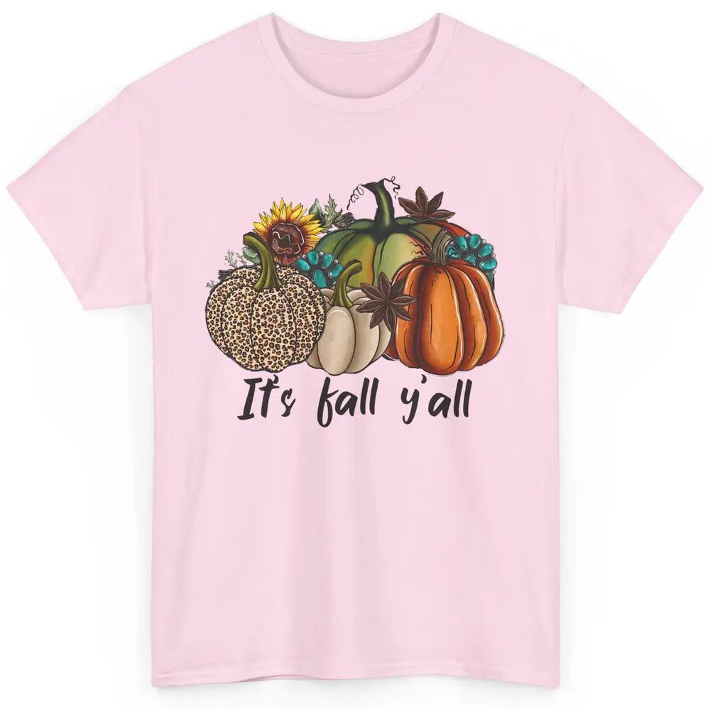 Leopard Pumpkin It's Fall Yall Fall Leaves Western Autumn Classic Unisex T-Shirt