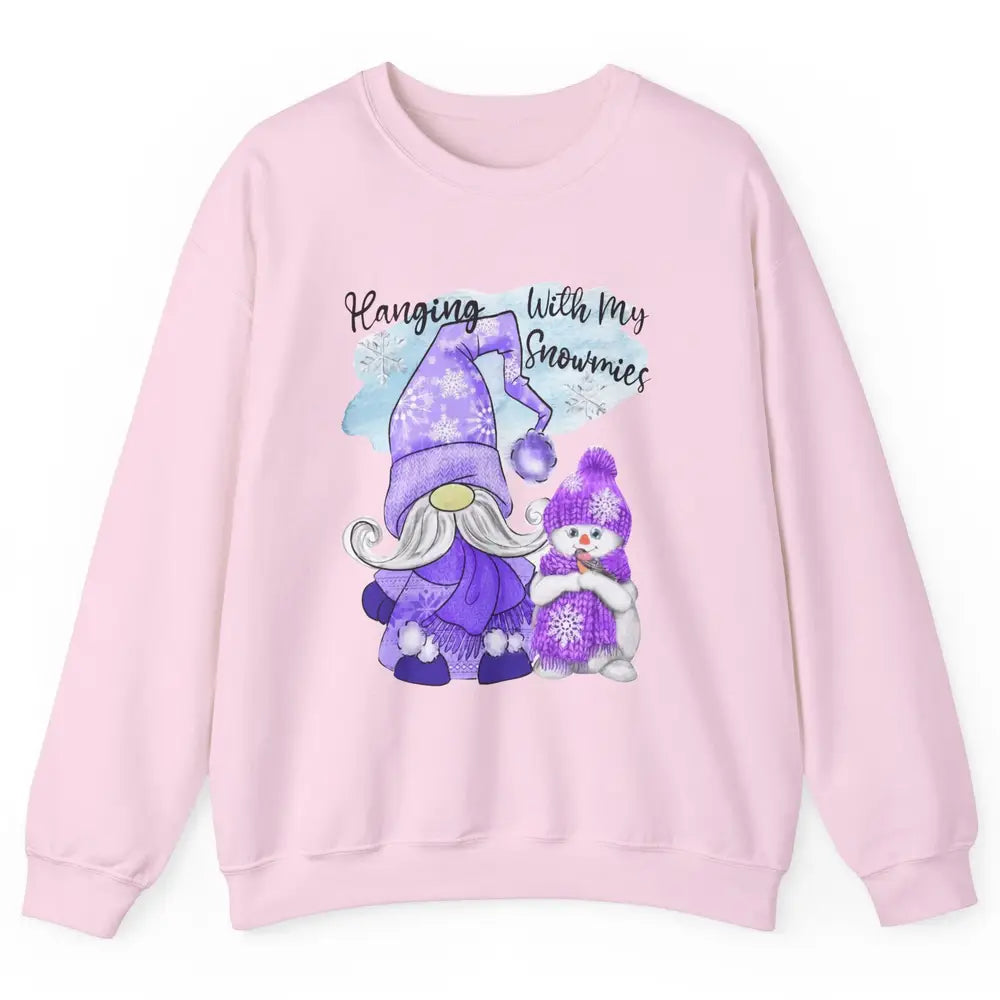 Retro Christmas Snowman And Gnome Hanging With My Snowmies Unisex Crewneck Sweatshirt