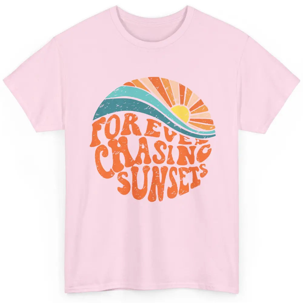 Retro Rainbow Forever Chasing Sunset Hippie Girl Peace Lover Classic Unisex T-Shirt