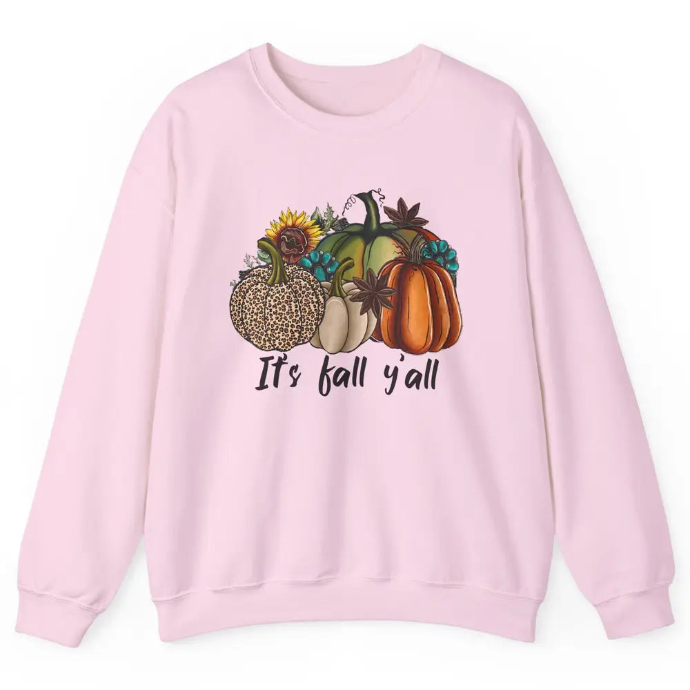 Leopard Pumpkin It's Fall Yall Fall Leaves Western Autumn Unisex Crewneck Sweatshirt