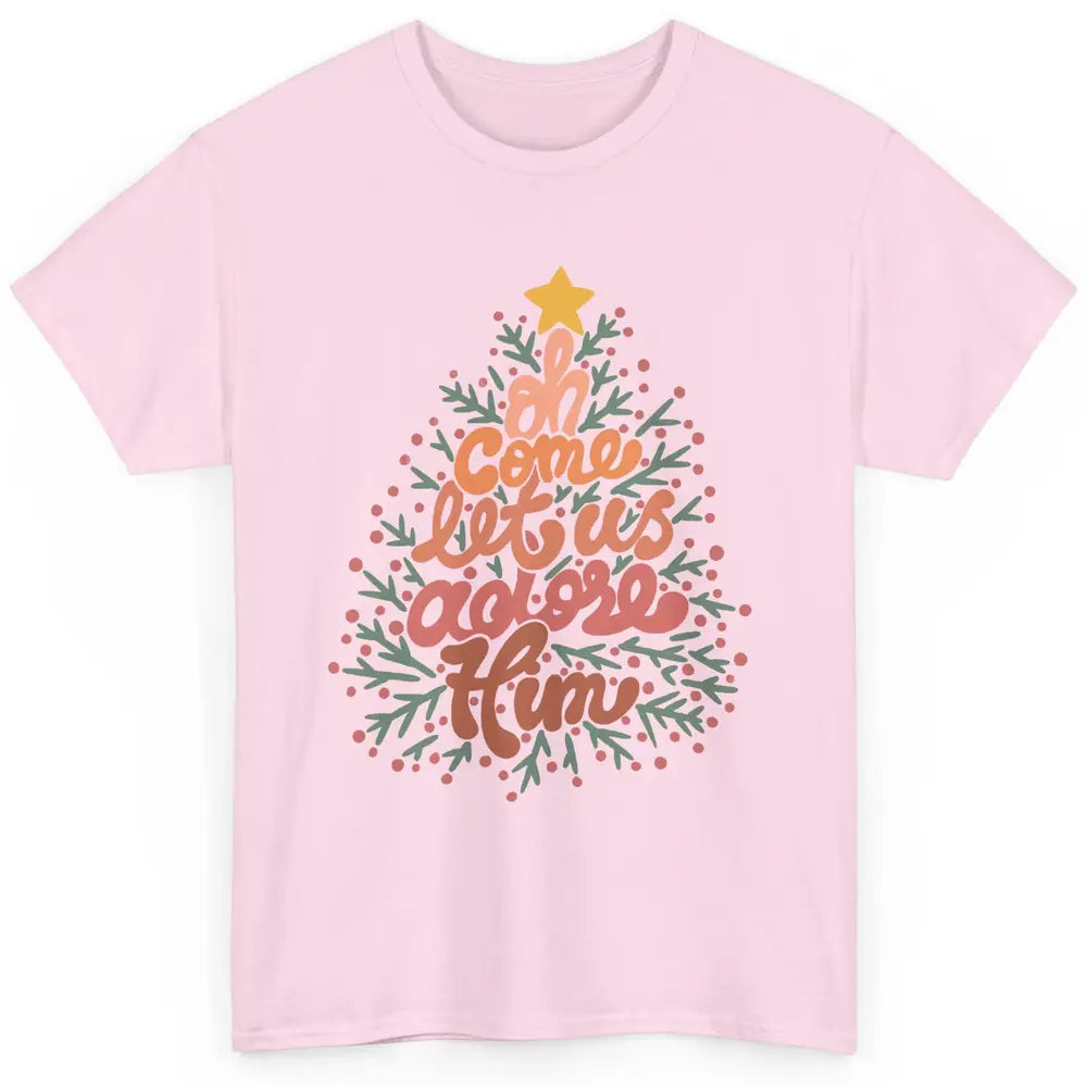 Retro Christmas Tree Oh Come Let Us Adore Him Groovy Xmas Classic Unisex T-Shirt