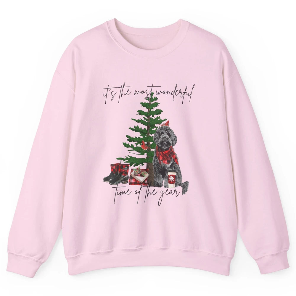 Black Golden Labradoodle Christmas Tree Most Wonderful Time Unisex Crewneck Sweatshirt