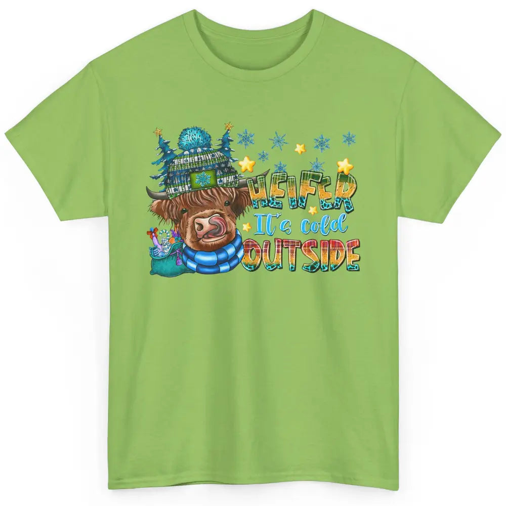 Retro Christmas Highland Cow Heifer It's Cold Outside Winter Classic Unisex T-Shirt