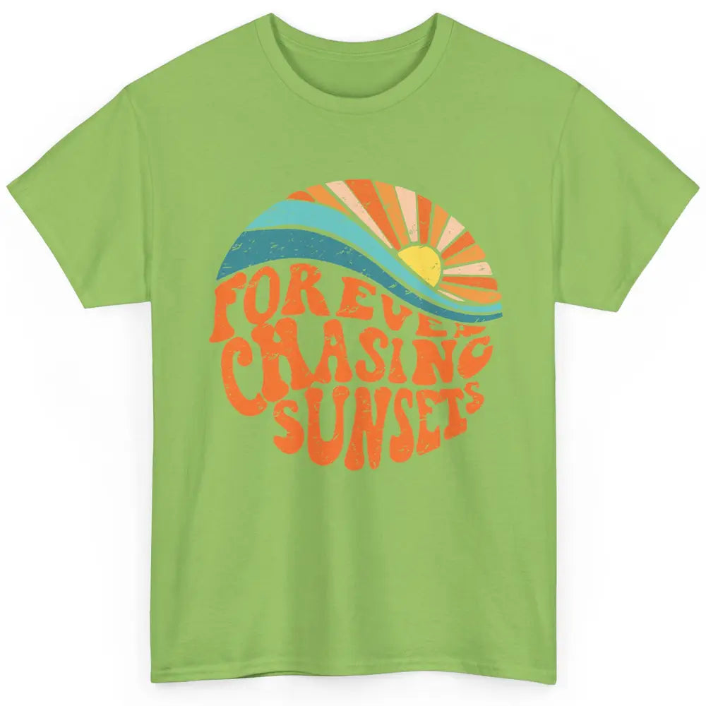 Retro Rainbow Forever Chasing Sunset Hippie Girl Peace Lover Classic Unisex T-Shirt
