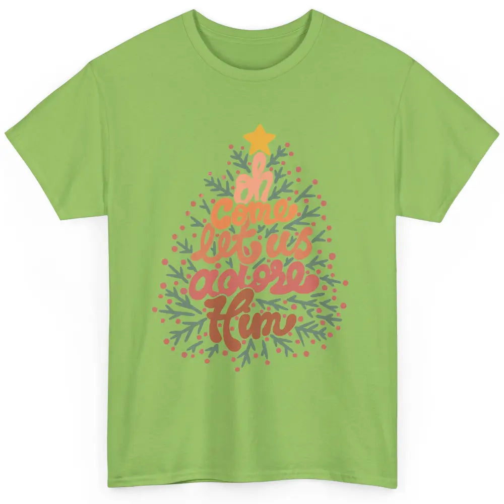 Retro Christmas Tree Oh Come Let Us Adore Him Groovy Xmas Classic Unisex T-Shirt