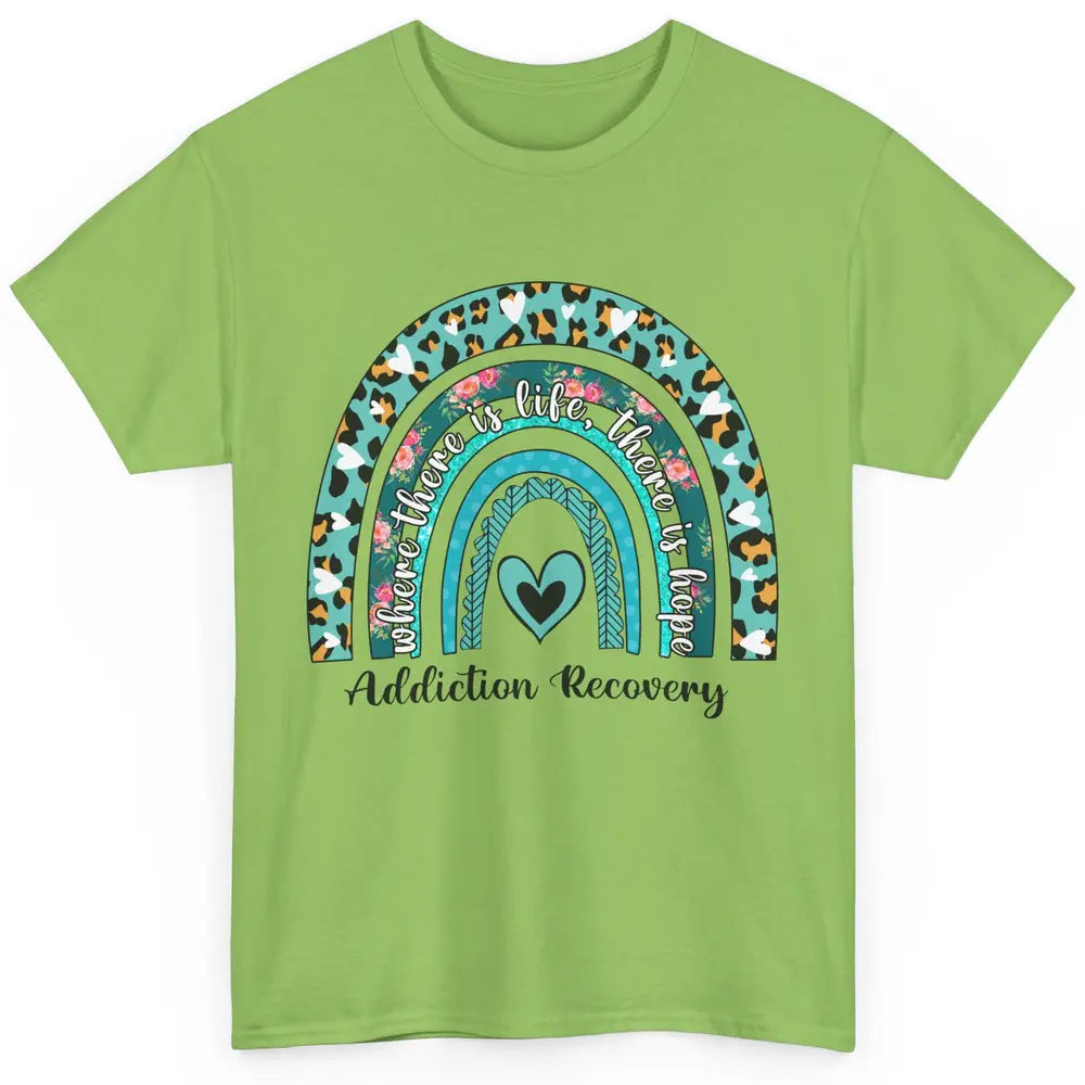 Addiction Recovery Awareness Rainbow Ribbon Blue Leopard Classic Unisex T-Shirt