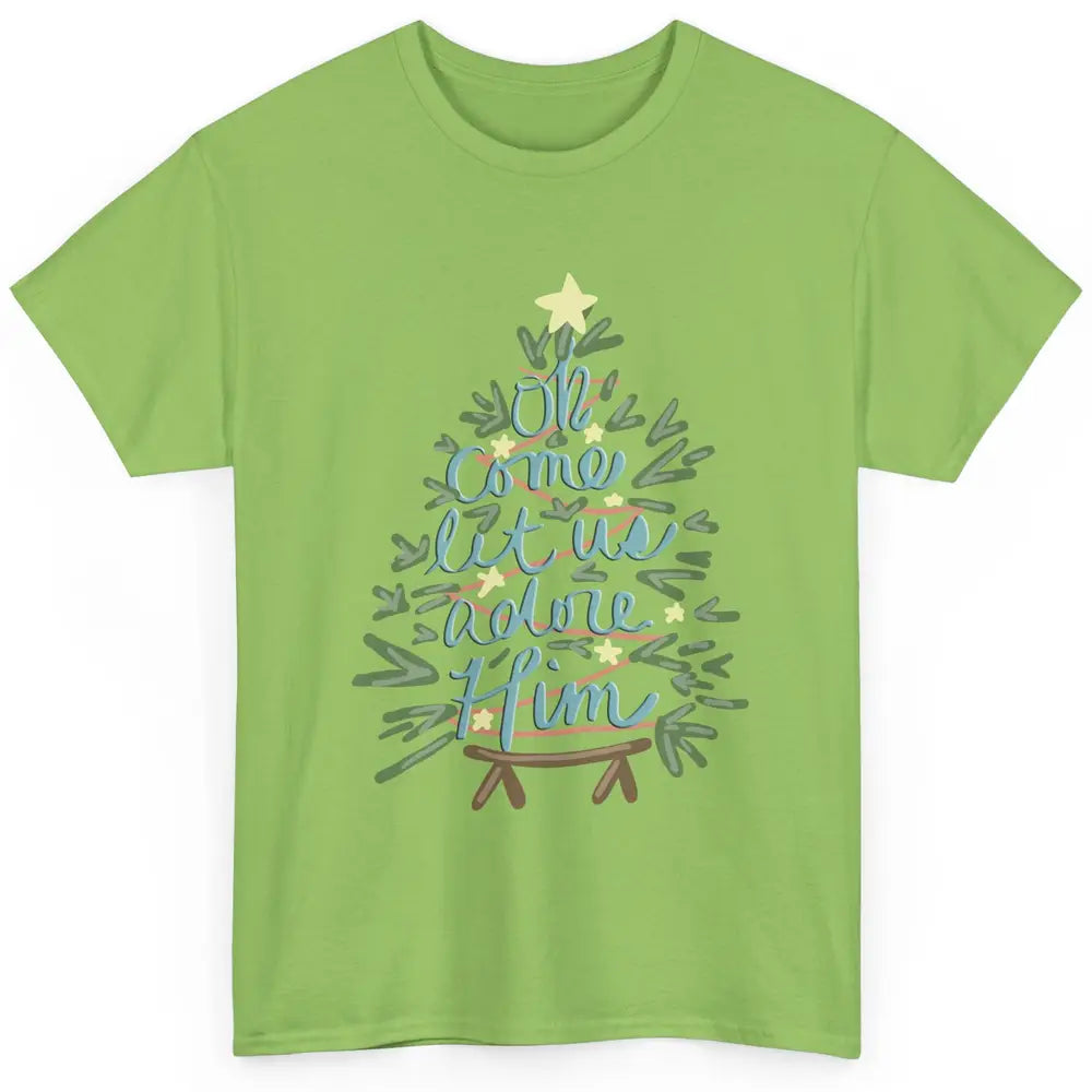 Retro Christmas Tree Oh Come Let Us Adore Him Groovy Xmas Classic Unisex T-Shirt