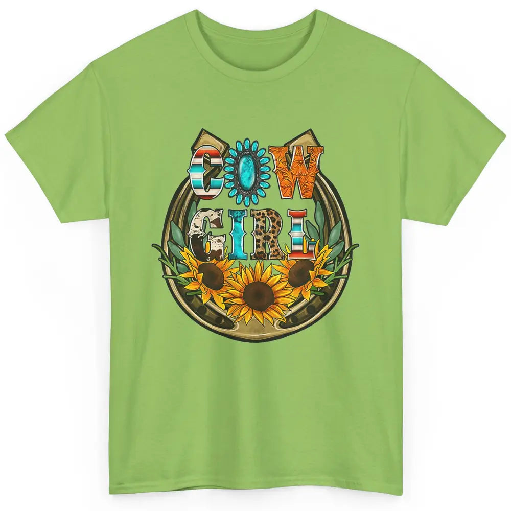 Western Country Sunflowers Retro Cowhide Serape Horseshoe Classic Unisex T-Shirt