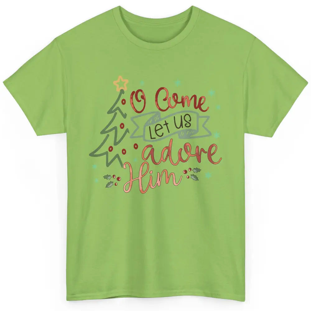 Retro Christmas Tree O Come Let Us Adore Him Christian Jesus Classic Unisex T-Shirt