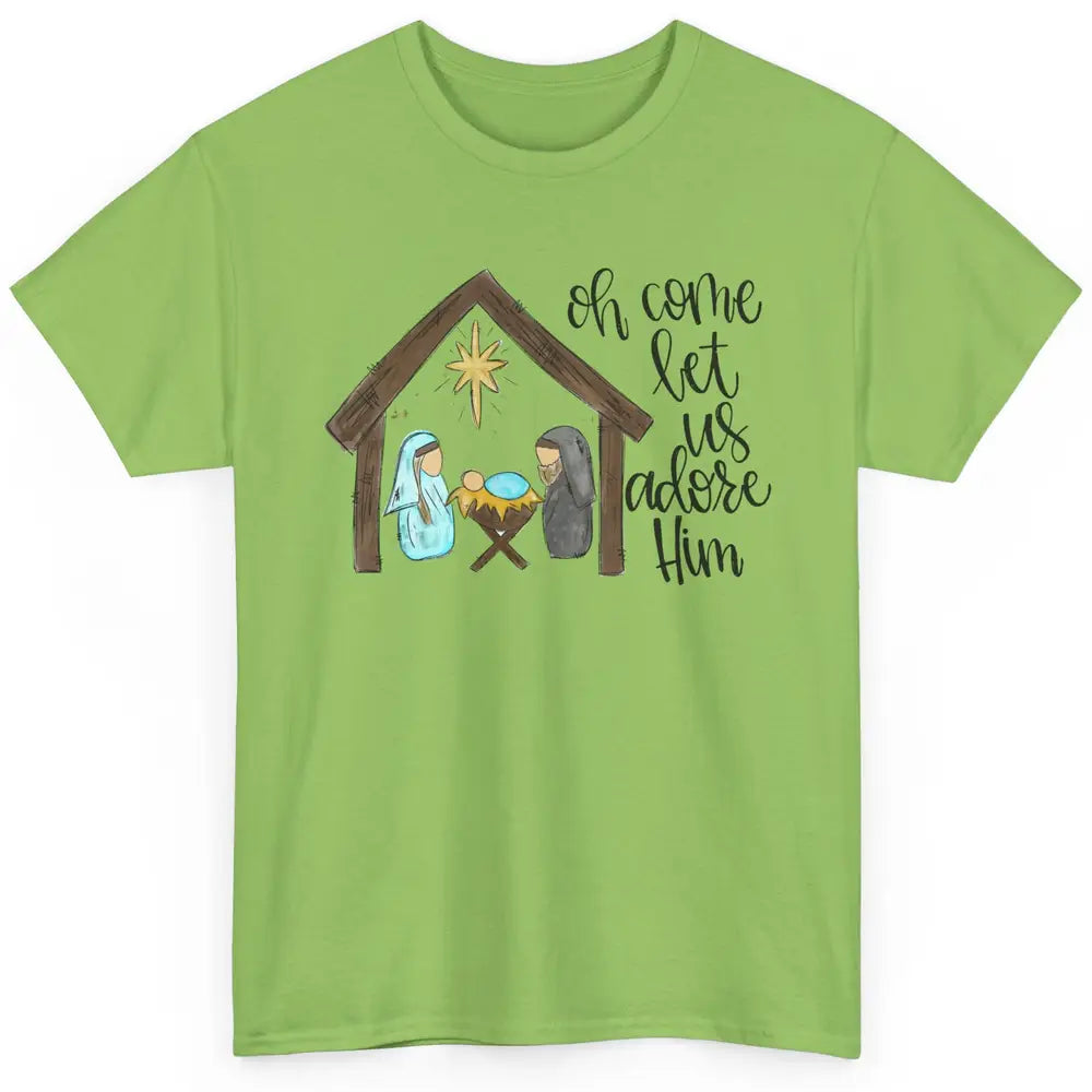 Retro Christmas Church Oh Come Let Us Adore Him Hand Drawing Classic Unisex T-Shirt