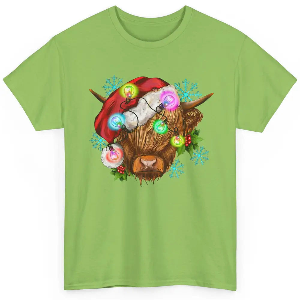 Christmas Highland Cow Xmas Light Western Christmas Cow Classic Unisex T-Shirt