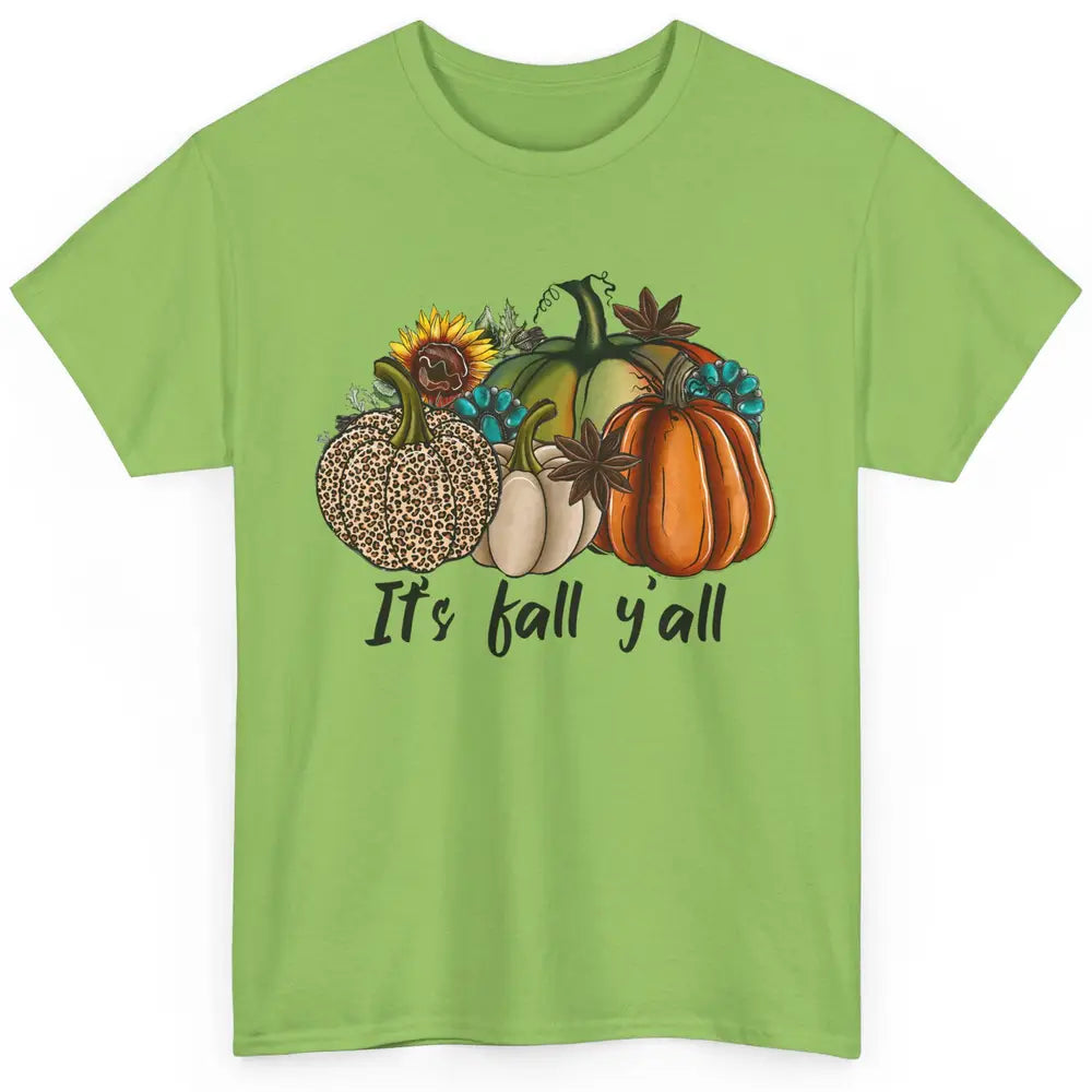 Leopard Pumpkin It's Fall Yall Fall Leaves Western Autumn Classic Unisex T-Shirt