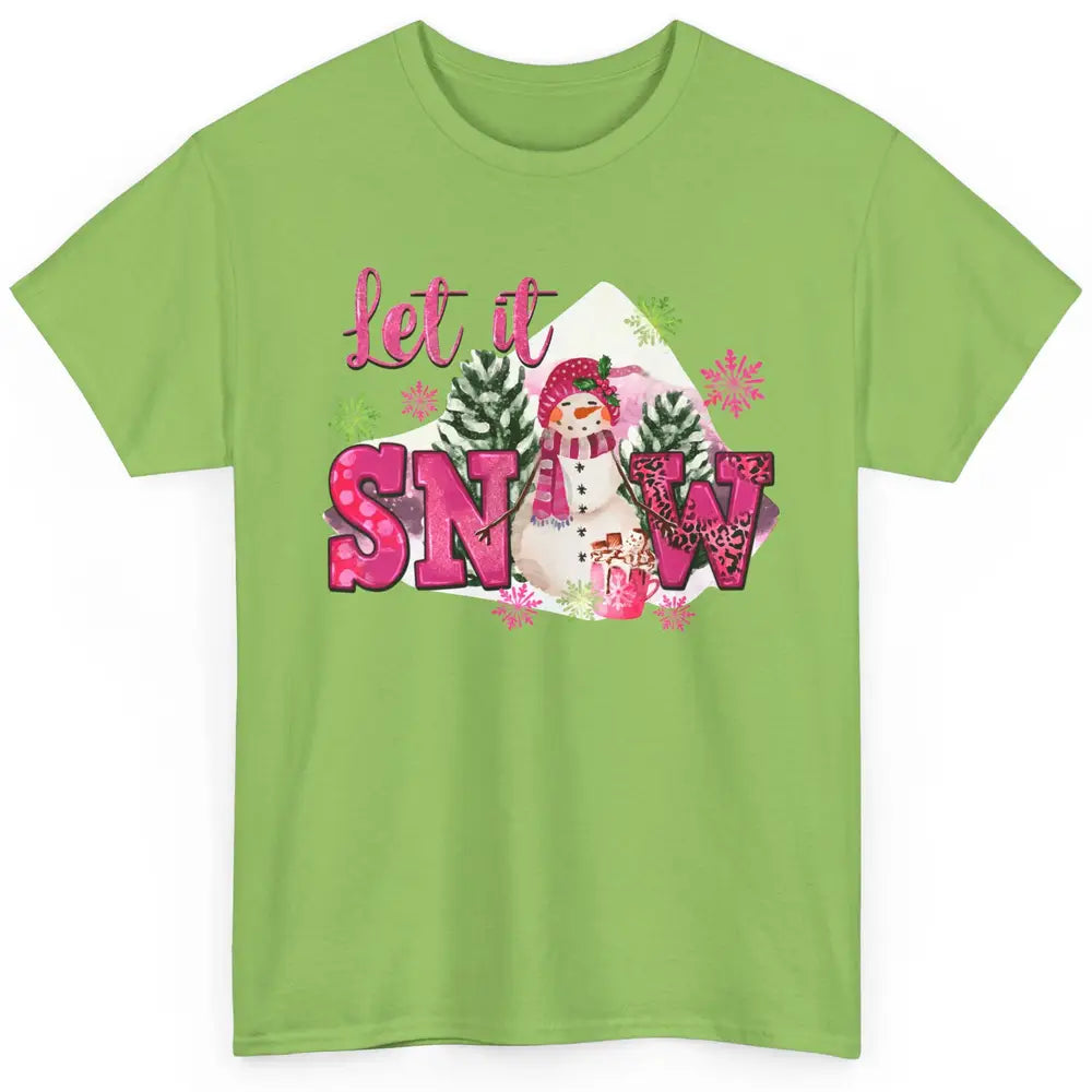 Retro Pink Christmas Snowman Let It Snow Winter Cozy Season Classic Unisex T-Shirt