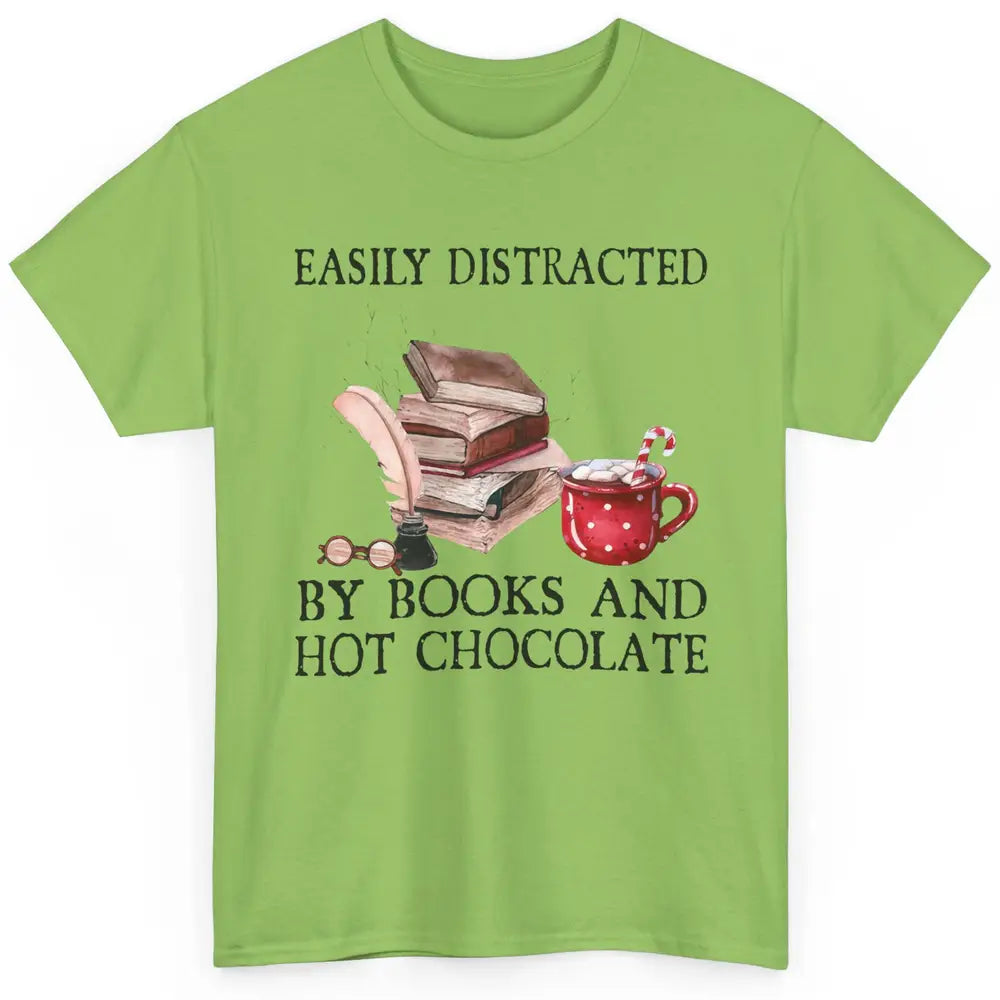 Retro Easily Distracted By Books And Hot Chocolate Christmas Classic Unisex T-Shirt