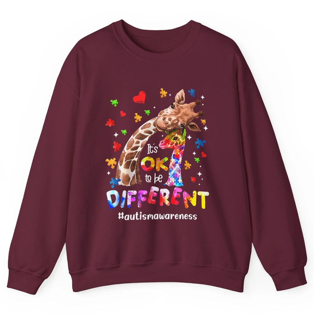 Autism Giraffe Mom It's Okay To Be Different Neurodiversity Unisex Crewneck Sweatshirt