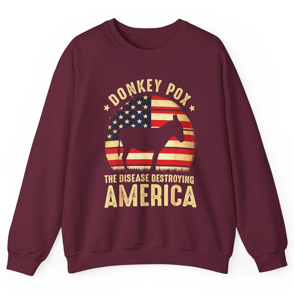 Vintage Donkey Pox The Disease Destroying America Usa Flag Unisex Crewneck Sweatshirt