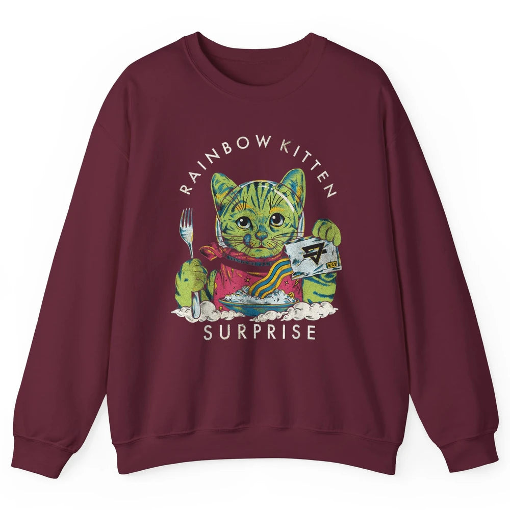 Retro Rainbow Kitten Surprise Gothic Halloween Funny Cat Pet Unisex Crewneck Sweatshirt