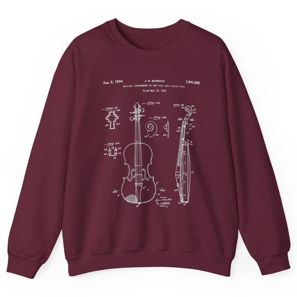 Vintage Patent Drawing Print Violin Player Retro Violinist Unisex Crewneck Sweatshirt