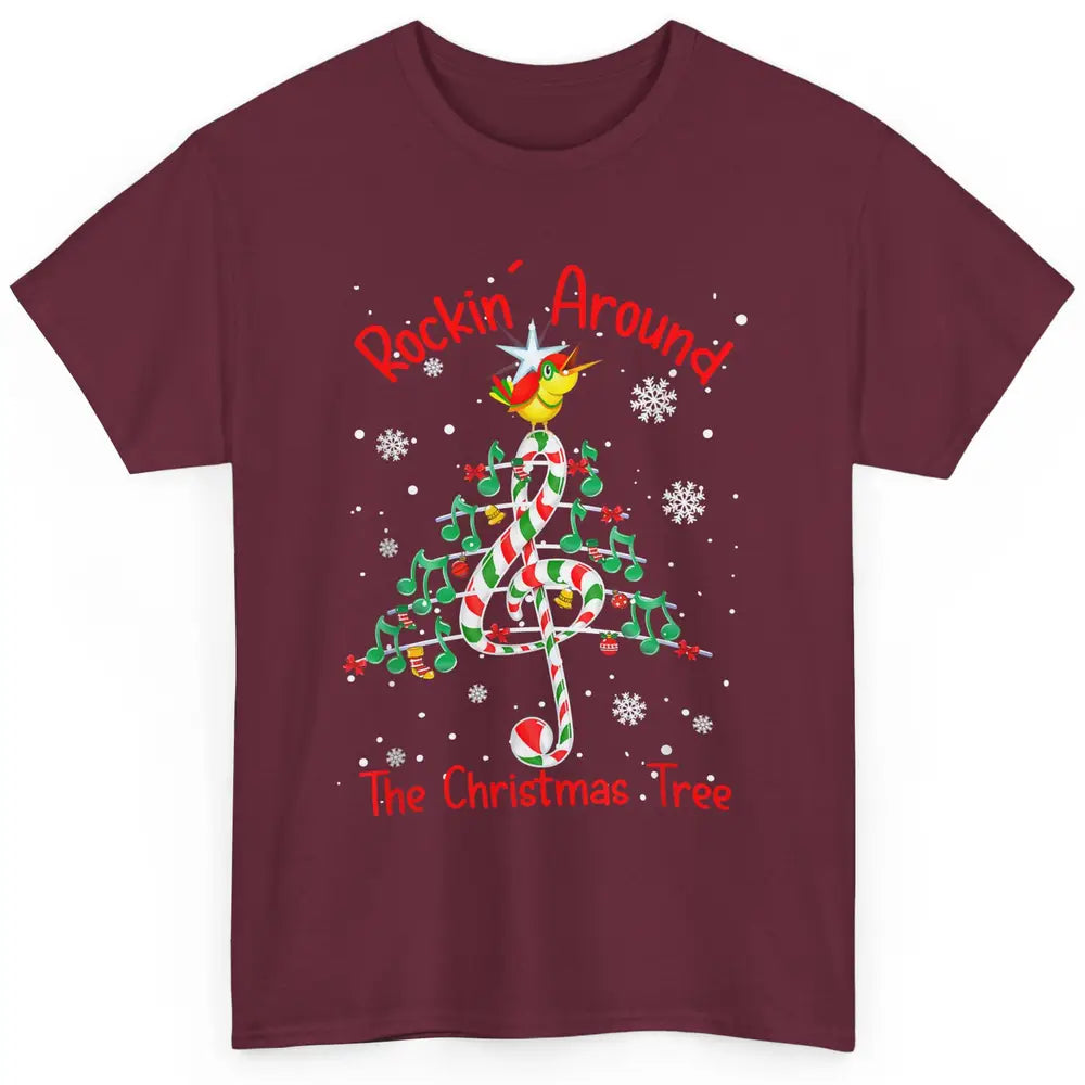 Rockin' Around The Christmas Tree Xmas Music Note Snow Retro Classic Unisex T-Shirt