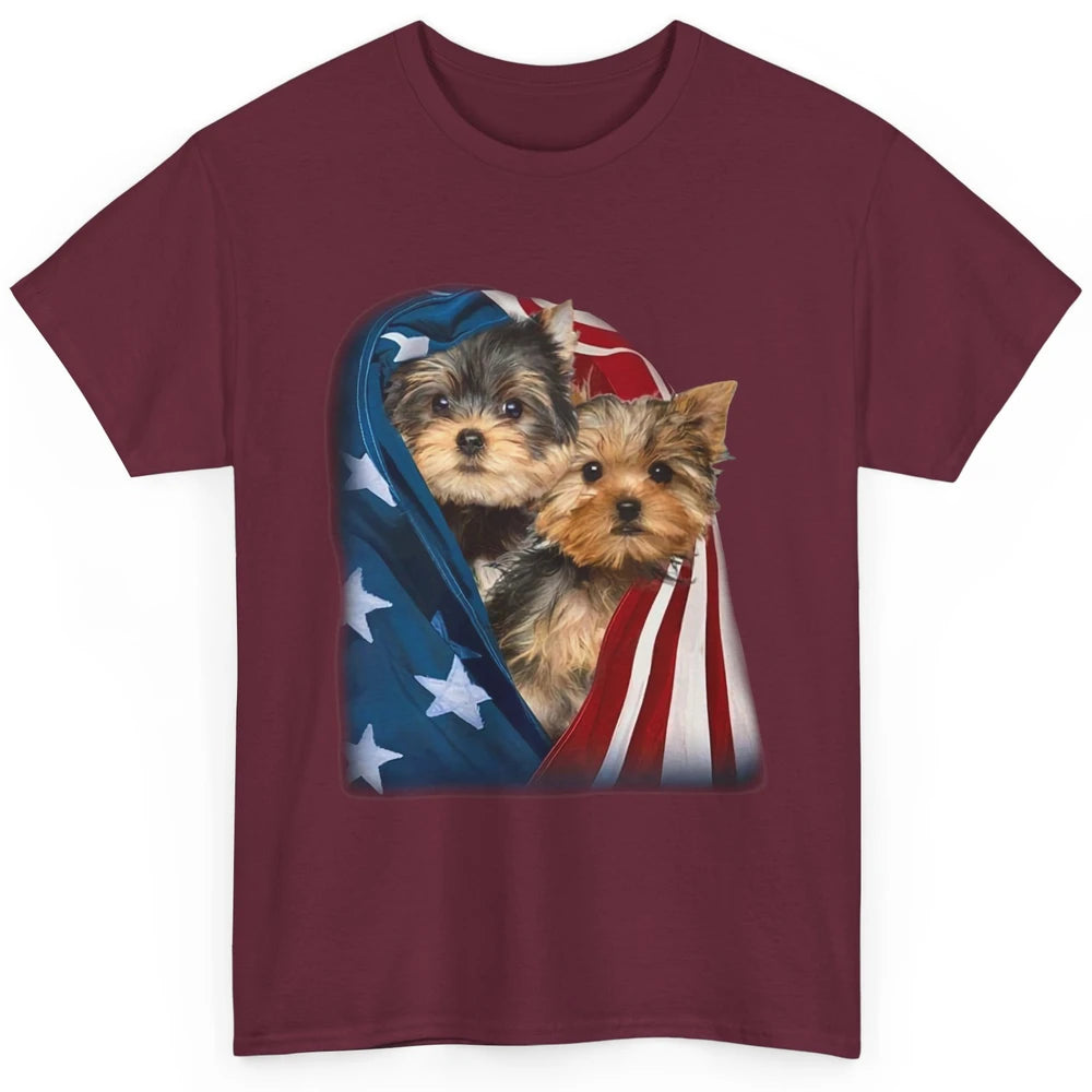 Yorkshire Terrier US Flag July 4th Patriotic Yorkie Puppies Classic Unisex T-Shirt