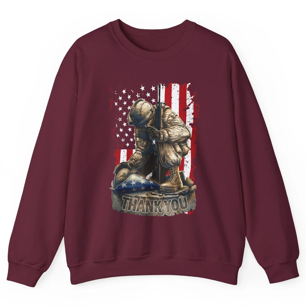 Vintage US Flag Veteran Thank You Military Boot Memorial Day Unisex Crewneck Sweatshirt