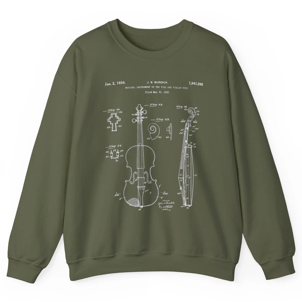 Vintage Patent Drawing Print Violin Player Retro Violinist Unisex Crewneck Sweatshirt