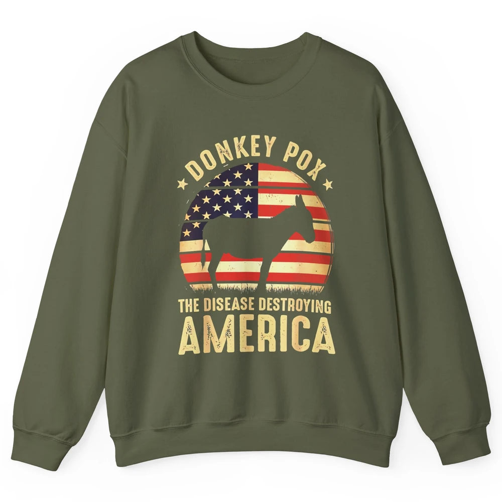 Vintage Donkey Pox The Disease Destroying America Usa Flag Unisex Crewneck Sweatshirt