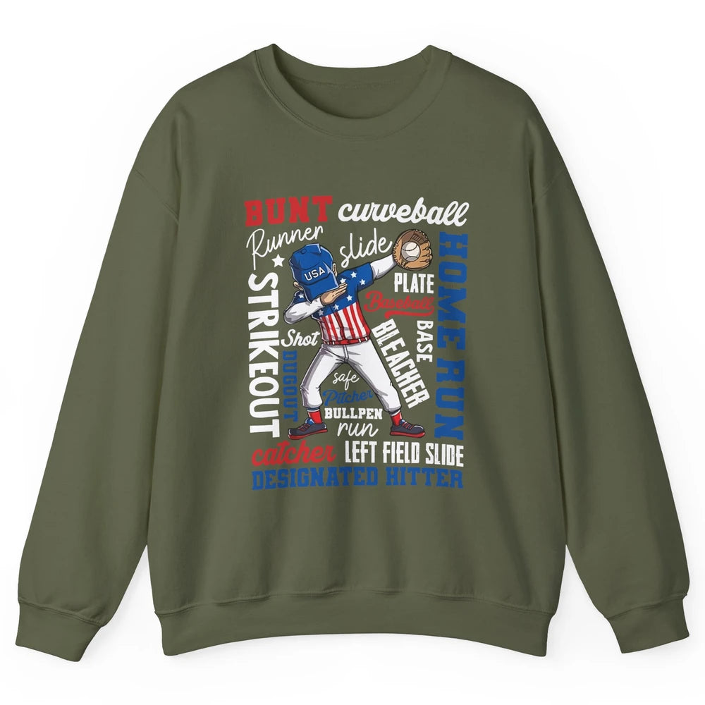 Baseball Dabbing 4th of July US Patriotic Baseball Players Unisex Crewneck Sweatshirt