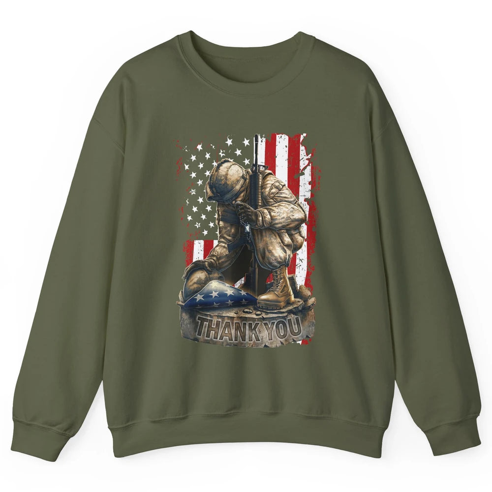 Vintage US Flag Veteran Thank You Military Boot Memorial Day Unisex Crewneck Sweatshirt