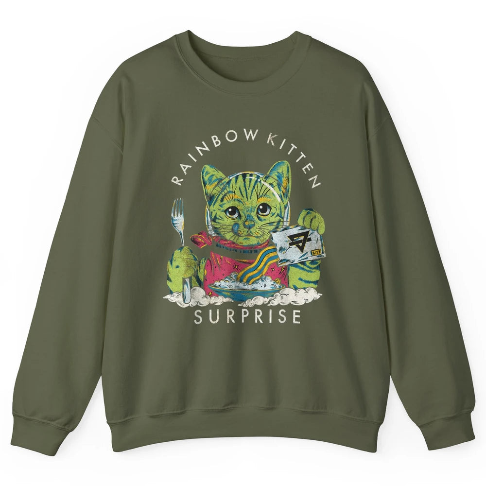 Retro Rainbow Kitten Surprise Gothic Halloween Funny Cat Pet Unisex Crewneck Sweatshirt