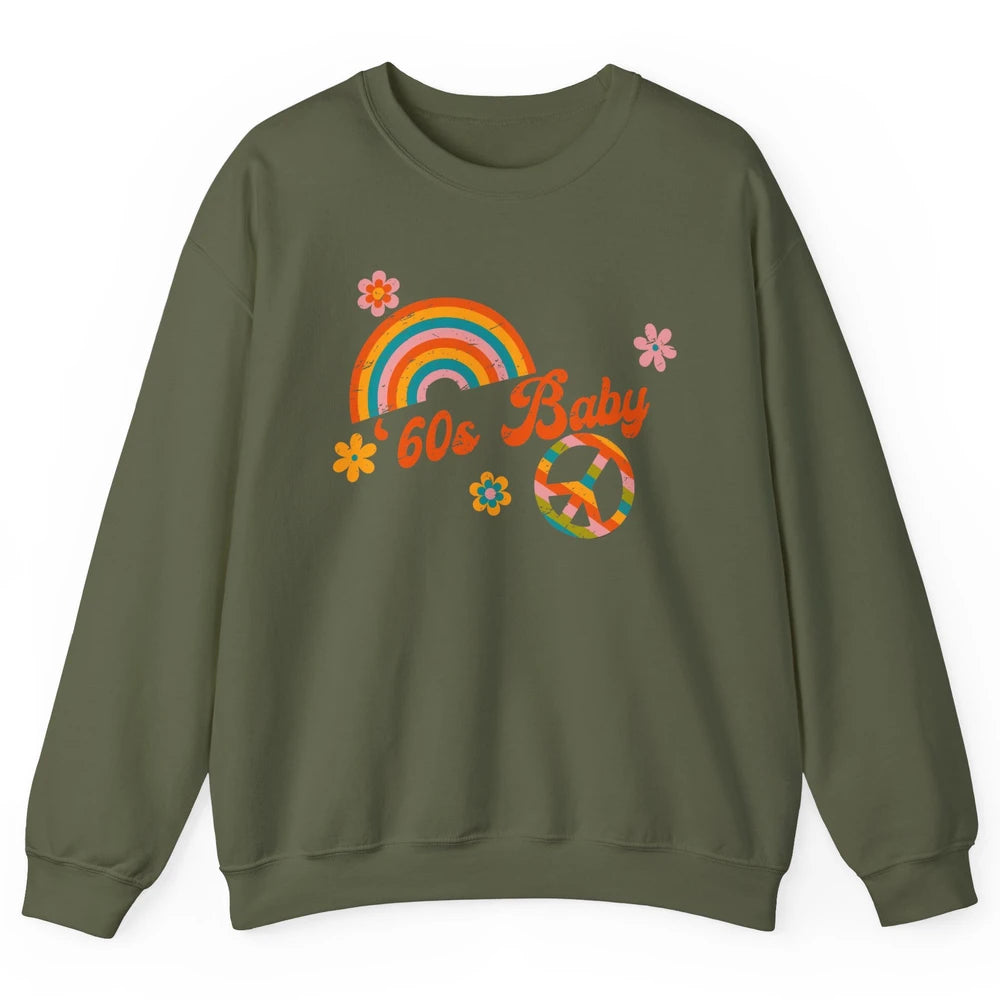 Retro Rainbow 60s Baby Made In 60s 1960s Born Birthday Day Unisex Crewneck Sweatshirt