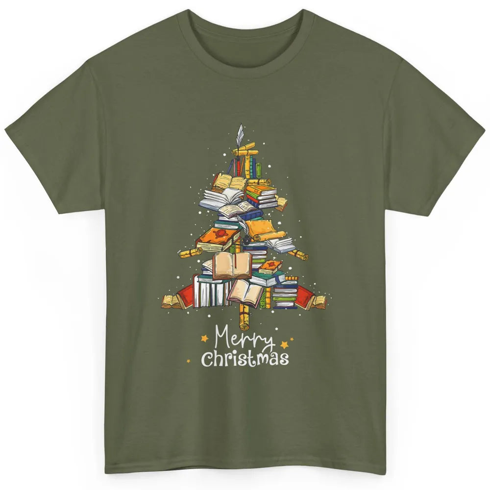 Merry Christmas Tree Reading Books Librarian Xmas Lighting Classic Unisex T-Shirt