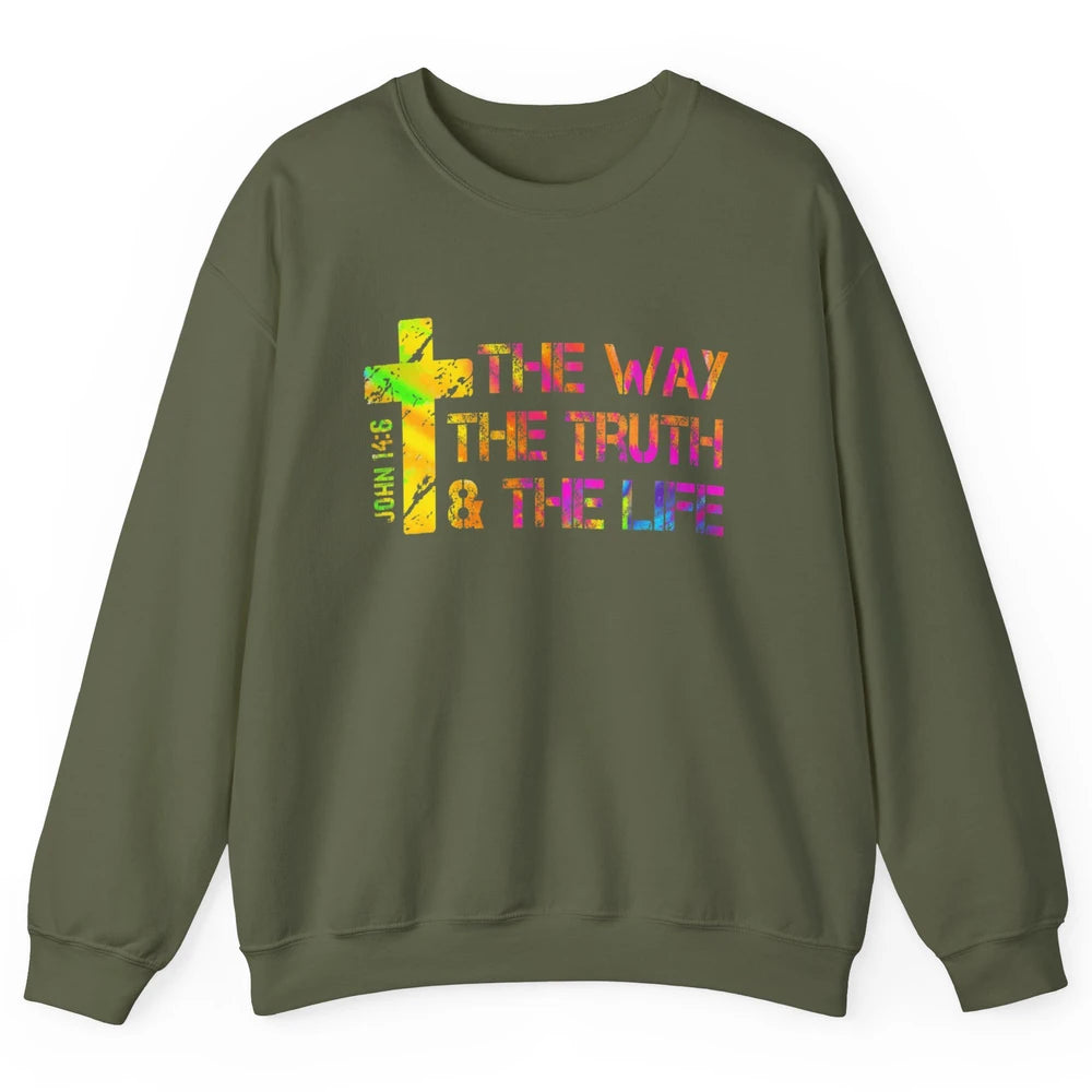Way Truth Life Bible Verse Cross Christian Jesus God Faith Unisex Crewneck Sweatshirt