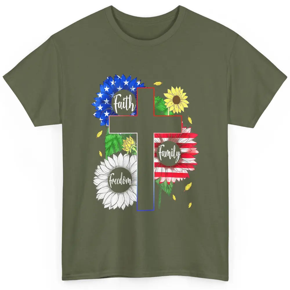 4th July American Flag Cross Faith Family Freedom Christian Classic Unisex T-Shirt