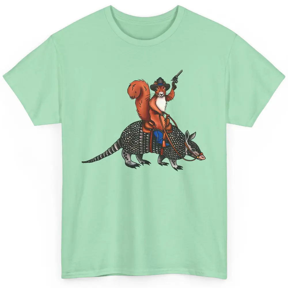 Retro Squirrel Cowboy Riding Armadillo Howdy Western Country Classic Unisex T-Shirt