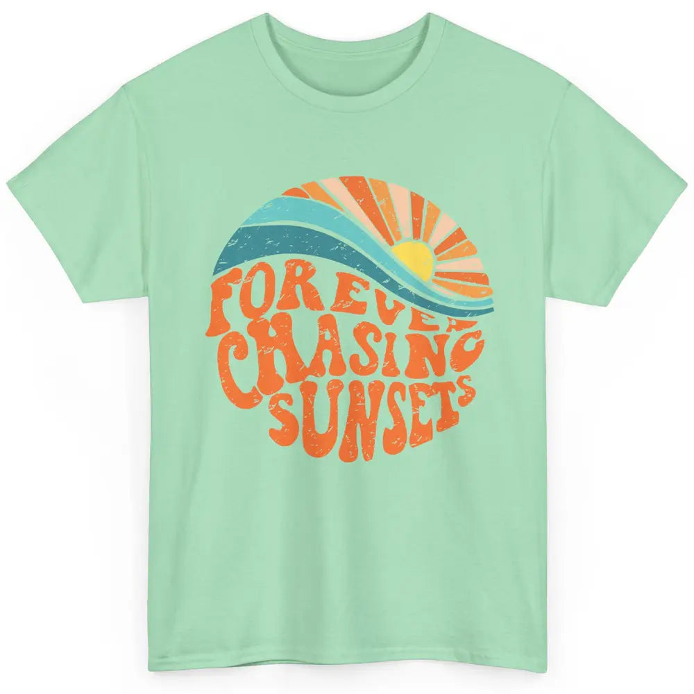 Retro Rainbow Forever Chasing Sunset Hippie Girl Peace Lover Classic Unisex T-Shirt
