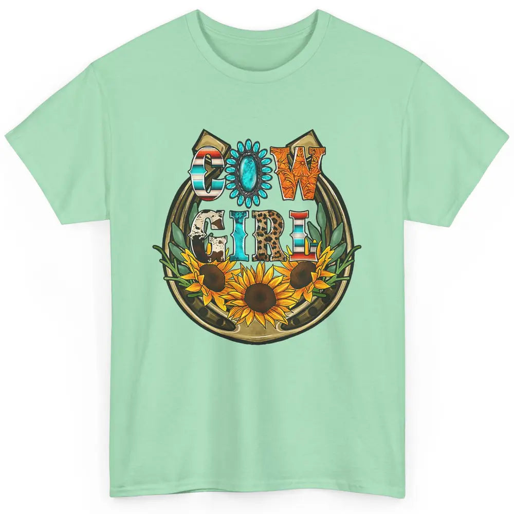 Western Country Sunflowers Retro Cowhide Serape Horseshoe Classic Unisex T-Shirt