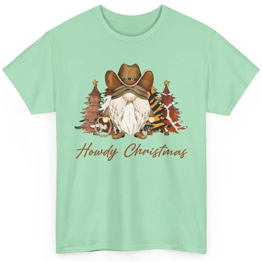 Retro Leopard Cowboy Gnome Howdy Christmas Western Holiday Classic Unisex T-Shirt