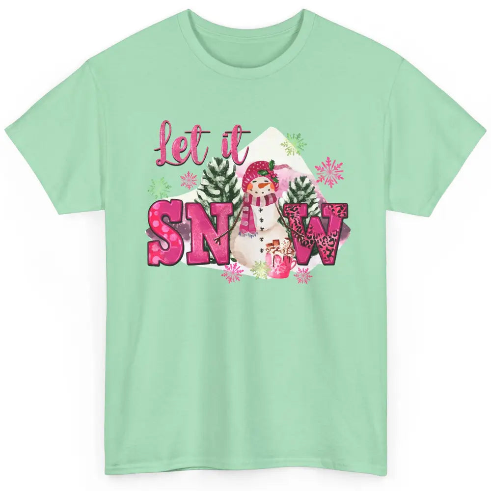 Retro Pink Christmas Snowman Let It Snow Winter Cozy Season Classic Unisex T-Shirt