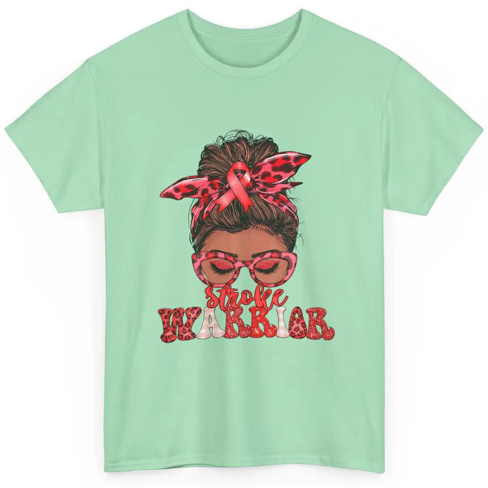 Afro Messy Hair Bun Black Women Warrior Red Stroke Awareness Classic Unisex T-Shirt
