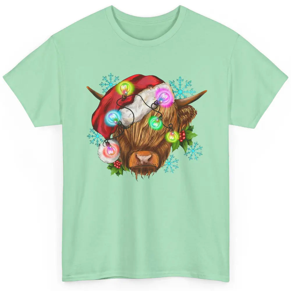 Christmas Highland Cow Xmas Light Western Christmas Cow Classic Unisex T-Shirt